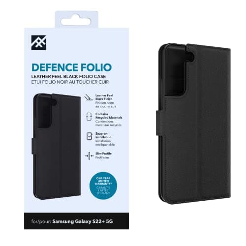 Image of ZAGG iFrogz Defence Folio Protective Case Compatible with Samsung Galaxy S22+, Durable, Snap On, Smudge Resistant, Slim, Recycled, Black