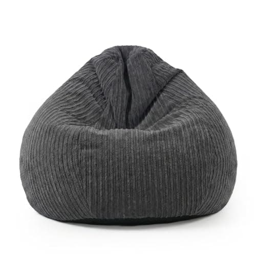 Image of rucomfy Beanbags Slouchbag Large Corduroy Bean Bag Chair - Adult Bean Bag with Filling - Home Furniture Seating for Living Room or Bedroom - Machine Washable - 80 x 110cm (Slate Grey, Beanbag)