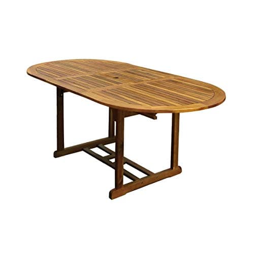 Image of CHARLES BENTLEY FSC Certified, Extendable, Wooden Furniture Oval Table (Table Only), Central Parasol Hole, Acacia, Outdoor Furniture, Outdoor Dining, Patio Dining Table, 14kg (200x100x74cm)