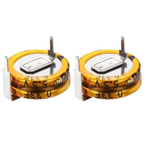 Image of sourcing map Super Capacitor, 5.5V 0.33F H-Type Button Capacitor, High Energy Low Resistance High Consistency for Electronics Toys AC Motor Smart Display Screen (Golden, Pack of 2)