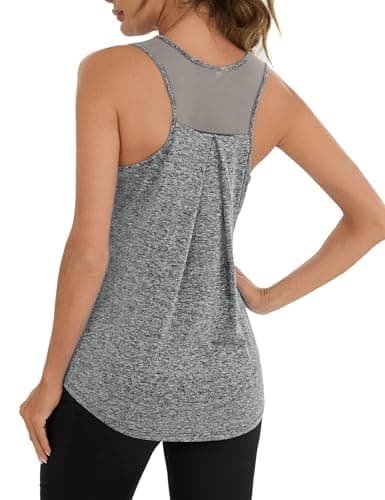 Image of Terecey Women Running Tank Top Sport Mesh Racerback Top Workout Athletic Sleeveless Tee Ladies UK Loose Breathable Vest Tops, Grey L