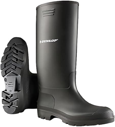 Image of DUNLOP Pricemastor - Unisex Knee High Wellington Rain Boots for Outdoor and Gardening (Black, UK Footwear Size System, Adult, Men, Numeric, Medium, 10)