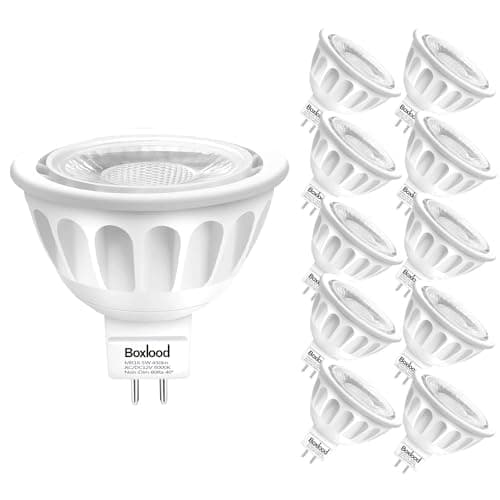 Image of Boxlood 10 Pack MR16 LED Bulbs, 6000K Cool White Light Color, 40 Degree Beam Angle, AC/DC 12V, 5W 500lm 50W Halogen Bulb Equivalent