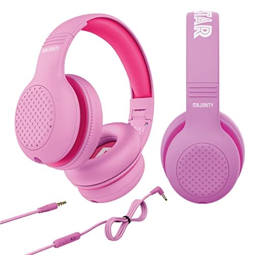 Image of MAJORITY Wired Kids Headphones Over Ear | Comfort Soft Cushion Earpads | Lightweight & Fully Foldable Childrens Headphones Superstar | 85-94db Volume Limiter for School, Travel & Home | Pink