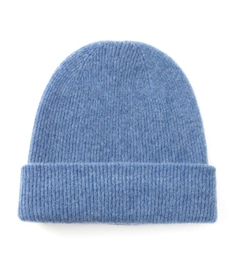 Image of tonten 100% Pure Cashmere Dual-Layer Beanie for Women, Winter Thick Soft Warm Women's Ski Caps (Blue)
