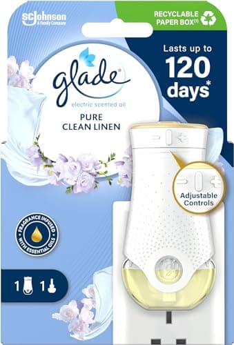 Image of Glade Plug in Air Freshener Holder and Refill, Electric Scented Oil Room Air Freshener, Clean Linen, Starter Kit, (1 x Holder and 1 x 20 ml Refill)