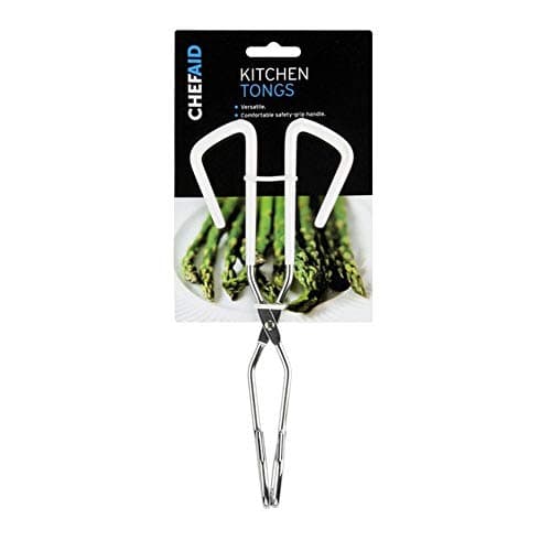 Image of Chef Aid Chromed Kitchen Tongs, Stainless Steel Food Tongs perfect for Kitchen, BBQ and Serving all types of Food, With Grip handle for better grip, Dishwasher Safe