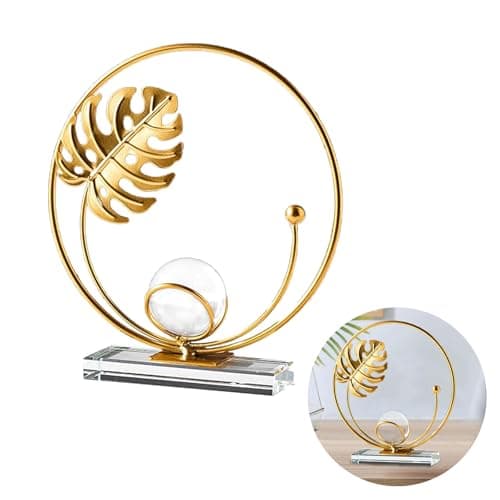 Image of AXXIMENG Metal Leaf Sculpture Leaves Statue Crystal Ball Decorative Turtle Leaf Statue Decoration Home Ornaments Sculptures Metal Leaves Gold for Living Room Table Decoration Bedside Table Desktop