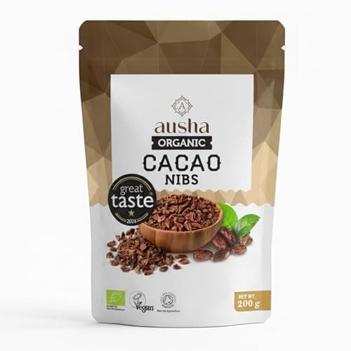 Image of AUSHA Organic Raw Cacao Nibs 400g - 1* GREAT TASTE AWARD 2024 - UK Certified Organic by Soil Association - Unsweetened Criollo Cacao Variety - Premium Qualtiy