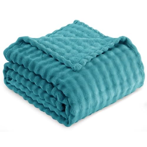 Image of RUIKASI Fleece Throw Blanket for Sofa - Teal Single Fluffy Bubble Throws Cozy Blanket with Reversible Design, Throw 130x150 cm