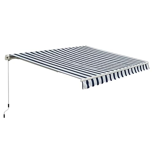 Image of Outsunny 3m x 2.5m Garden Patio Manual Awning Canopy Sun Shade Shelter with Winding Handle Retractable Blue and White
