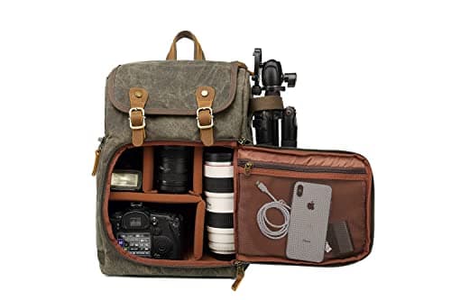 Image of YuanWen DSLR Camera Canvas Backpack Large Capacity Front Open Waterproof Anti-shock SLR/DSLR Camera Rucksack Camera Travel Bag Professional Camera Bag Green