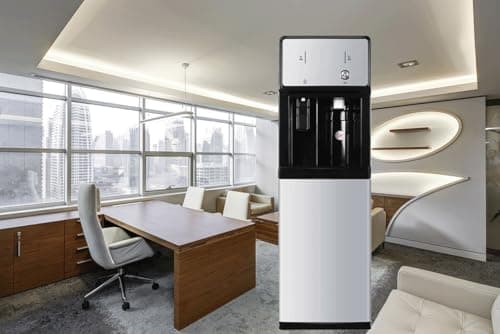 Image of Offices Airports Water Cooler,Floor-Standing Ambient and Cold Water Dispenser Direct Connection to Tap Water with 3 Water Temperatures,English Version