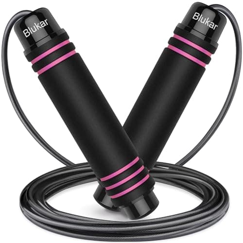 Image of Blukar Skipping Rope, Speed Jump Rope Tangle-free Adjustable Cord with Rapid Ball Bearings & Soft Foam Handle for Fitness Workouts Fat Burning Exercises Boxing-Spare Cord Length Adjuster Included-Rose