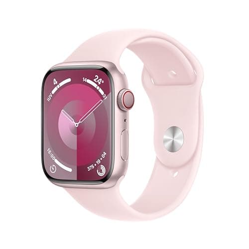 Image of Apple Watch Series 9 [GPS + Cellular, 45mm] Pink Aluminium Case with Pink Sport Band, M/L (Renewed)