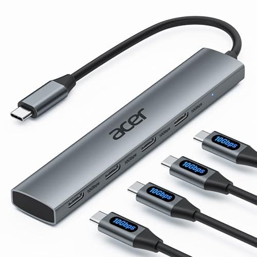 Image of Acer USB C Hub, 10Gbps USB-C Splitter with 4 USBC 3.2 Port, High Speed Type C Multiport Adapter for MacBook Air/Pro, iPhone 16/15 Pro, iPad Air, Surface Pro, Chromebook, Dell XPS and More - Grey