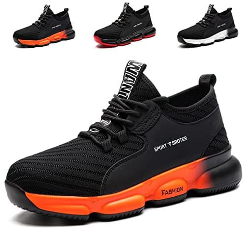 Image of Safety Trainers Men Women Steel Toe Cap Trainers Work Safety Shoes Lightweight Non Slip Work Boots Industrial Protective Sneakers Black Orange 11 UK