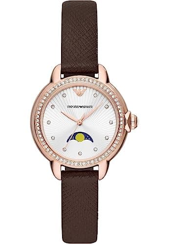 Image of Emporio Armani Watch for Women, 32mm Quartz Moonphase Movement with Stainless Steel or Leather Strap