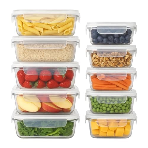 Image of Harbour Housewares Glass Containers with Airtight Lids - 10 Pack - 2 Sizes (1040ml | 370ml) Lunch Box Tubs BPA-Free Meal Prep Containers Reusable Leak Proof Food Storage Tubs, Oven Safe, Freezer Safe