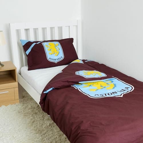 Image of Officially Licensed Aston Villa FC Single Bedding Set – Reversible and Includes Pillowcase – Perfect for Kids – For Villans