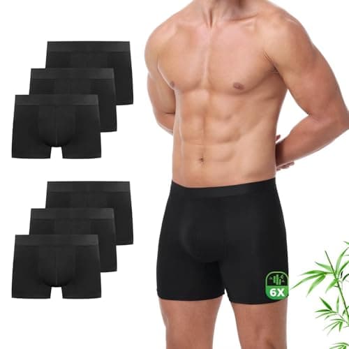 Image of FALARY Mens Boxers Shorts Multipack Biofit Bamboo Anti Chafe Boxers Mens Trunks Underwear 6 Pack Comfortable Anti Chafing Underpants Briefs Modal Soft Moisture Wicking Breathable Uk Sports Black L