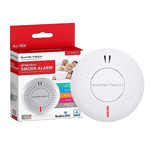 Image of SAFE-TECH Radio Interlinked Smoke Alarm, EN 14604:2005 Wireless Interlink Smoke Detector 10 Years Photoelectric Sensor Interlinked Smoke Alarm for Home Long Life TamperProof for Scotland