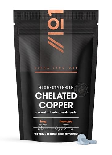 Image of Chelated Copper Tablets 1mg - Pack of 120 - Supports Immunity - for Healthy Hair and Skin - Vegan and Gluten Free – Resealable and Recyclable Pouch by Alpha01