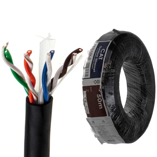 Image of kenable External CAT6 Outdoor Ethernet Cable Reel Pure Copper 23AWG UTP Network Lead UV Resistant Waterproof Burial Grade PE Sheath 50m Black