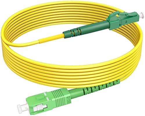 Image of RamboCables 30ft(10m) SC/APC to LC/APC Singlemode Fiber Optic Cable OS2 Simplex 9/125μm LSZH FTTH Yellow OD 2.0mm