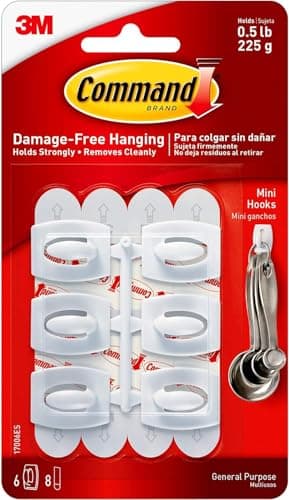 Image of Command Mini Hooks, White - 6 Hooks and 8 Small Adhesive Strips - Damage Free Hanging