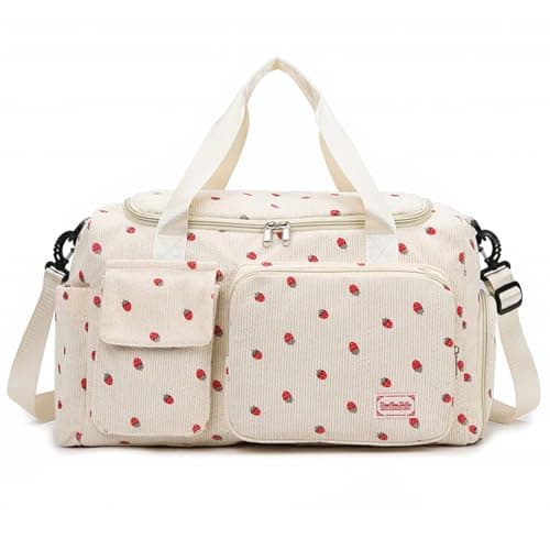 Image of Womens Gym Sports Bag, Travel Duffle Bag Womens, Weekend Travel Bags with Shoes Compartment and Dry Wet Separation, 20-35L (Beige)