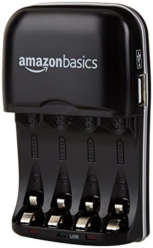 Image of Amazon Basics 4 Slot Ni-MH AA & AAA Battery Charger With Indicator LEDs, With USB Port, Black