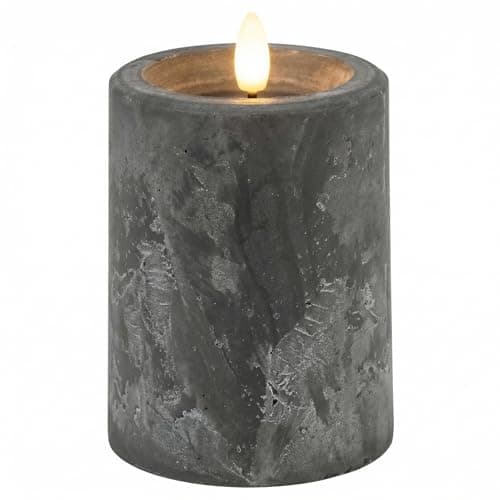 Image of MIJOMA LED Candle in Elegant Marble Look with Realistic Flame Effect - Authentic Warm White Glow, 6/18 Timer, Battery Operated, for a Cosy Stylish Home (Concrete Grey, Diameter 7.5 x Height 10 cm)