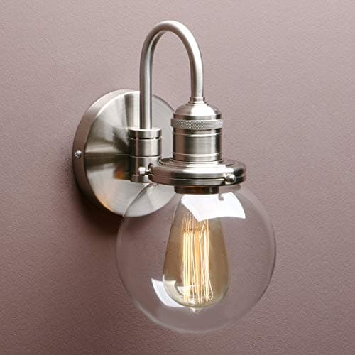 Image of Yosoan Lighting Modern Vintage Industrial Globe Sconce Wall Light Fitting with 5.9” Clear Glass Lampshade, for Office Home Kitchen Living Room Bedroom Loft Bar (Brushed)