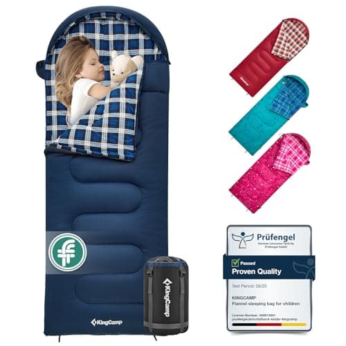 Image of KingCamp Kids Sleeping Bag Flannel Liner,Winter Sleeping Bag Cotton Warm,4 Season, Lightweight Single for Camping Hiking Backpacking Outdoor with Compression Sack for Girls Boys 170x70cm