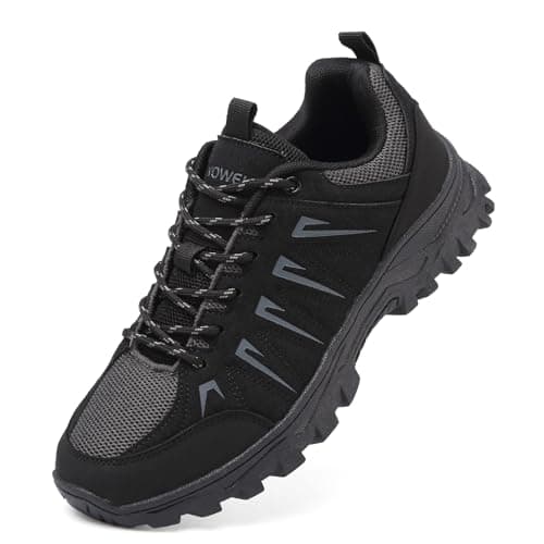 Image of HaloTeam Trekking Shoes Mens Outdoor Travelling Walking Shoes Non-Slip Lace-up Hiking Boots,Black,6 UK