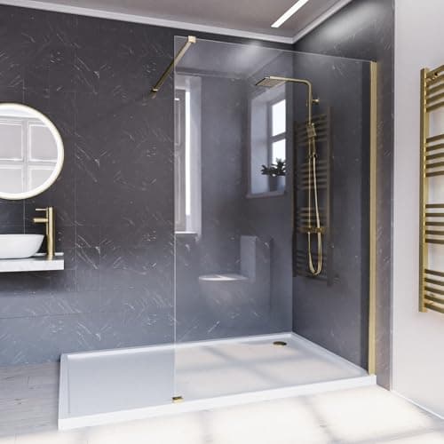 Image of Nes Home Brushed Brass 1200mm Wet Room Screen & Support Bar