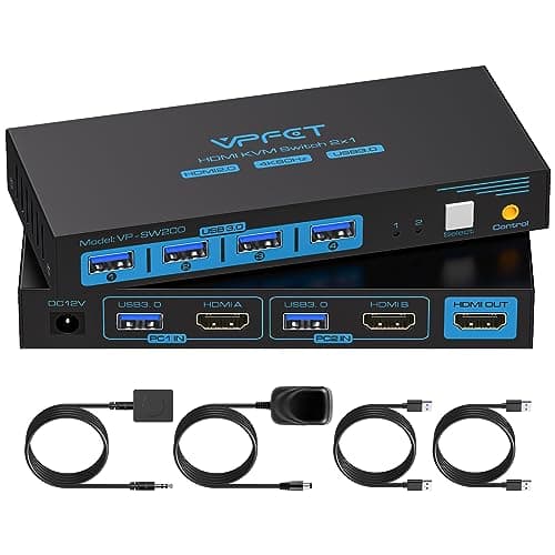 Image of HDMI KVM Switch 2 PC 1 Monitor Support 4K@60Hz USB 3.0 KVM Switches for 2 computers Share 1 Monitor and 4 USB 3.0 devices such as Keyboard Mouse