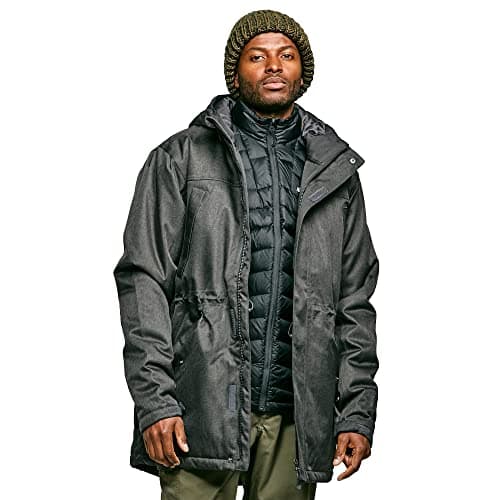 Image of Peter Storm Men’s Textured Jacket with Adjustable Hood, Waist Adjuster & 5 Pockets, Waterproof & Insulated Winter Coat, Raincoat (UK, Alpha, S, Regular, Regular, Grey)
