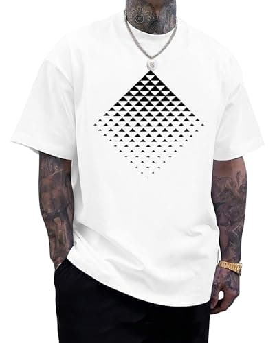 Image of AIYINO Crew Neck Mens T Shirt Cotton Geometric Printed Short Sleeve T-Shirts Black Smart Casual Tee Tshirt Top Clothes White M