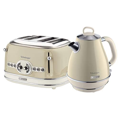 Image of Ariete ARPK19 Retro Style Jug Kettle and 4 Slice Toaster Set, Vintage Design, Beige