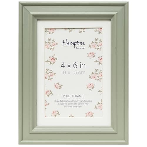Image of Hampton Frames HELENA Picture Frame | 4x6 (10x15cm), Sage Green, MDF, Rectangular, Glass Front | Freestanding or Wall Mount | Landscape or Portrait | Photo or Certificate Display