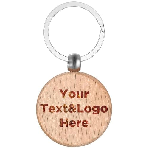 Image of Custom Personalised Engraved Round Wooden Keyring Keychain Keyfob | Your Text Or Logo | Perfect to advertise your Business, website, social media and more.