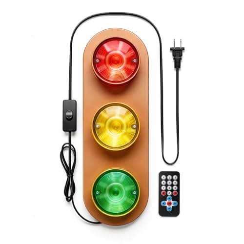 Image of BTBEMO Traffic Light Lamp with Remote Control 12+ Mode Sequences LED Lights Lamp Decor, Stop Light Wall Lamp for Bedroom, Living Room, Club, Bar (Brown)