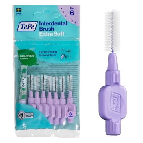 Image of TePe Interdental Brush, Extra Soft, Purple, 1.1mm/ISO 6, 8pcs, Plaque Removal, Effective Cleaning Between Teeth, Dental flosser for Large Gaps