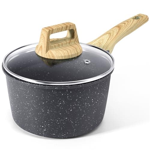 Image of GiPP Nonstick Sauce Pan with Lid - 1.5L Small Sauce Pot Non Stick Cooking Pot with Stay-Cool Handle, Kitchen Pots Granite Saucepan Induction Compatible, PFOA Free(Grey, 16cm)