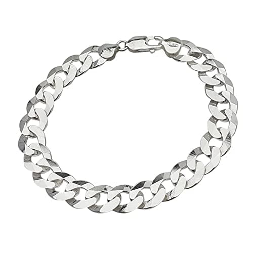 Image of Treasure Bay Men's Silver Chain Bracelet - Chunky 10.5mm Italian Silver Curb Chain - 925 Sterling Silver Curb Chain Bracelet For Men Gent - Length: 19.5cm, 21.5cm and 23cm (23.0 CM)