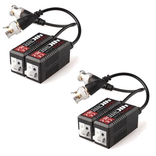 Image of TECHGEAR 4x 8MP / 4K CCTV Passive Video Balun BNC Connector Adapter Transmitter & Transceiver, Male BNC to Easy Press-Fit UTP CAT5/5e/6/6e Cable for 4K / HD CCTV DVR Camera System (2 Pairs)