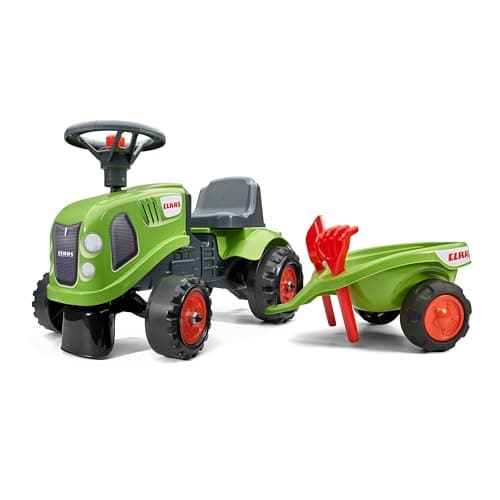 Image of Falk Claas Tractor Ride-On with Trailer, from 12 Months, Made in France, Shovel and Rake Included-2 Styles, Customisable License Plate, 212C, Green