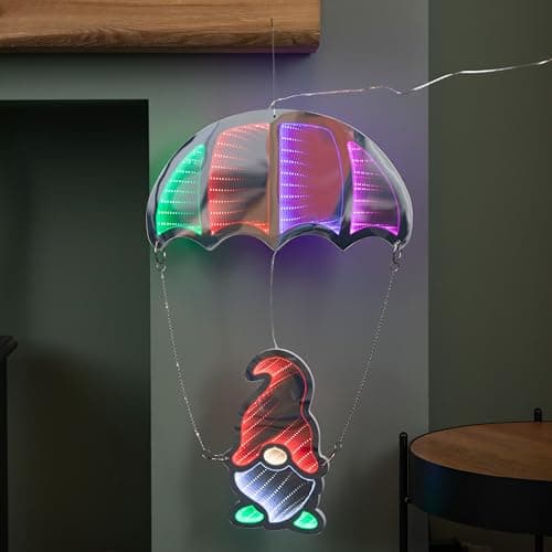 Image of Samuel ALEXANDER 60cm LED Multicoloured Infinity Christmas Hanging Parachute Christmas Gnome Gonk Light Christmas Decoration